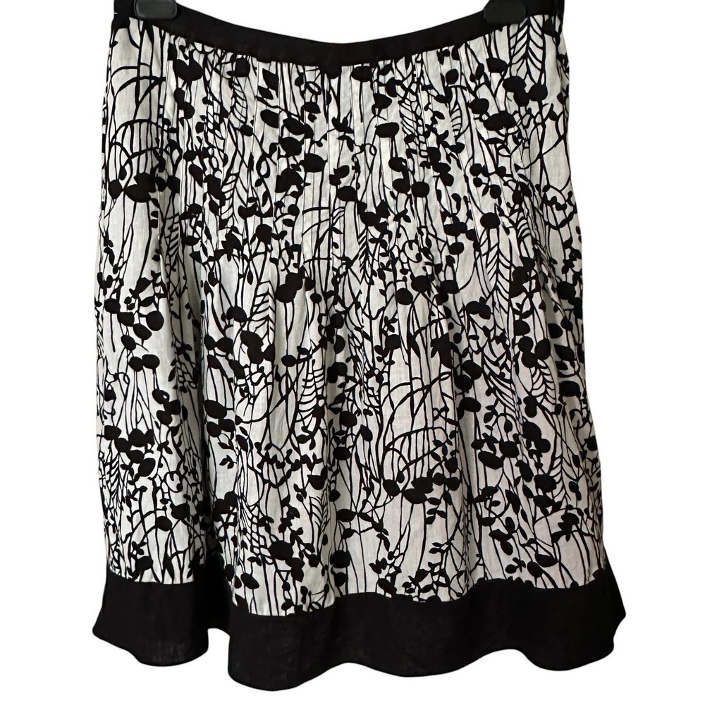 George Me Mark Eisen 12 Black & White Floral Skirt Business Casual Linen Blend